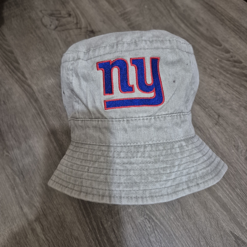 Gray Bucket Hat with Blue and Red Logo